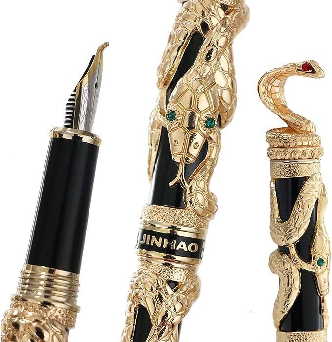 златен химикал, украсен с писалка с мастило на змия кобра