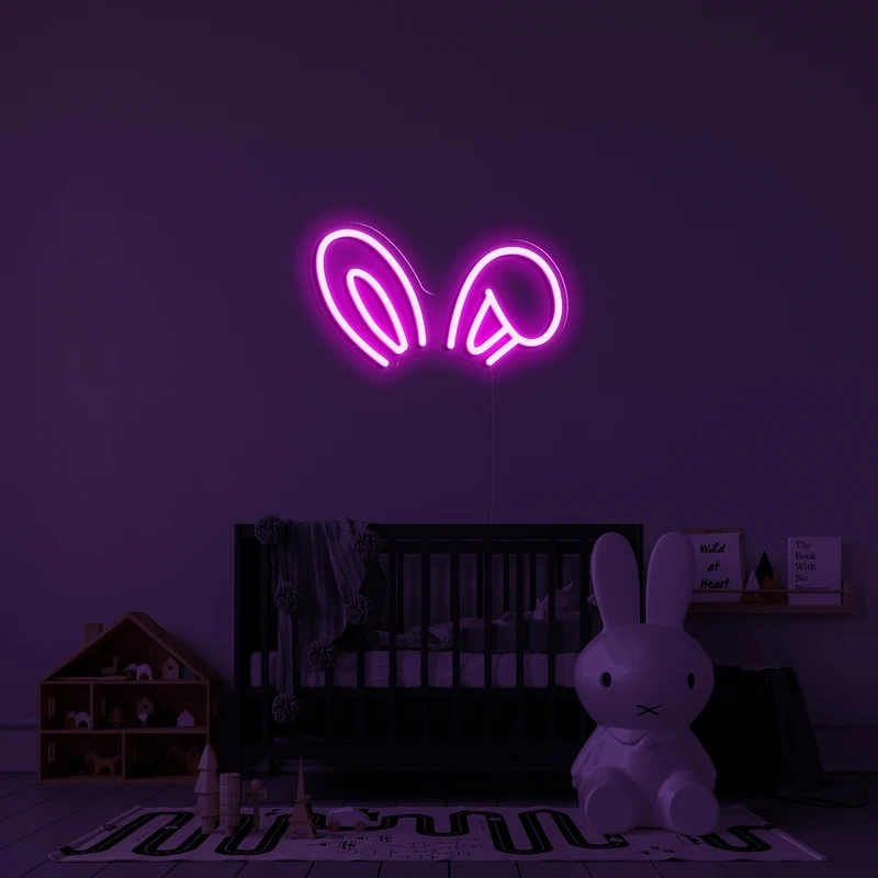 3D светещо неоново лого на стена - заешки ушички