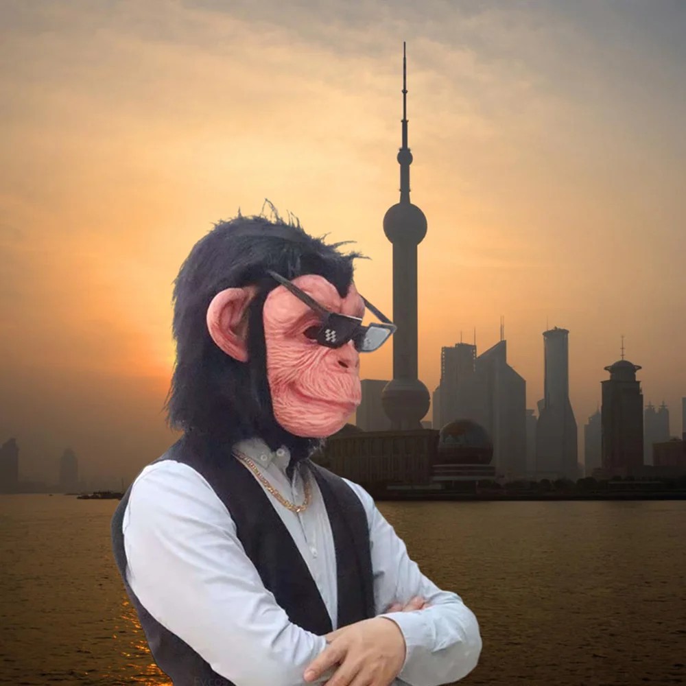 Маска за глава на маймуна шимпанзе силиконов латекс