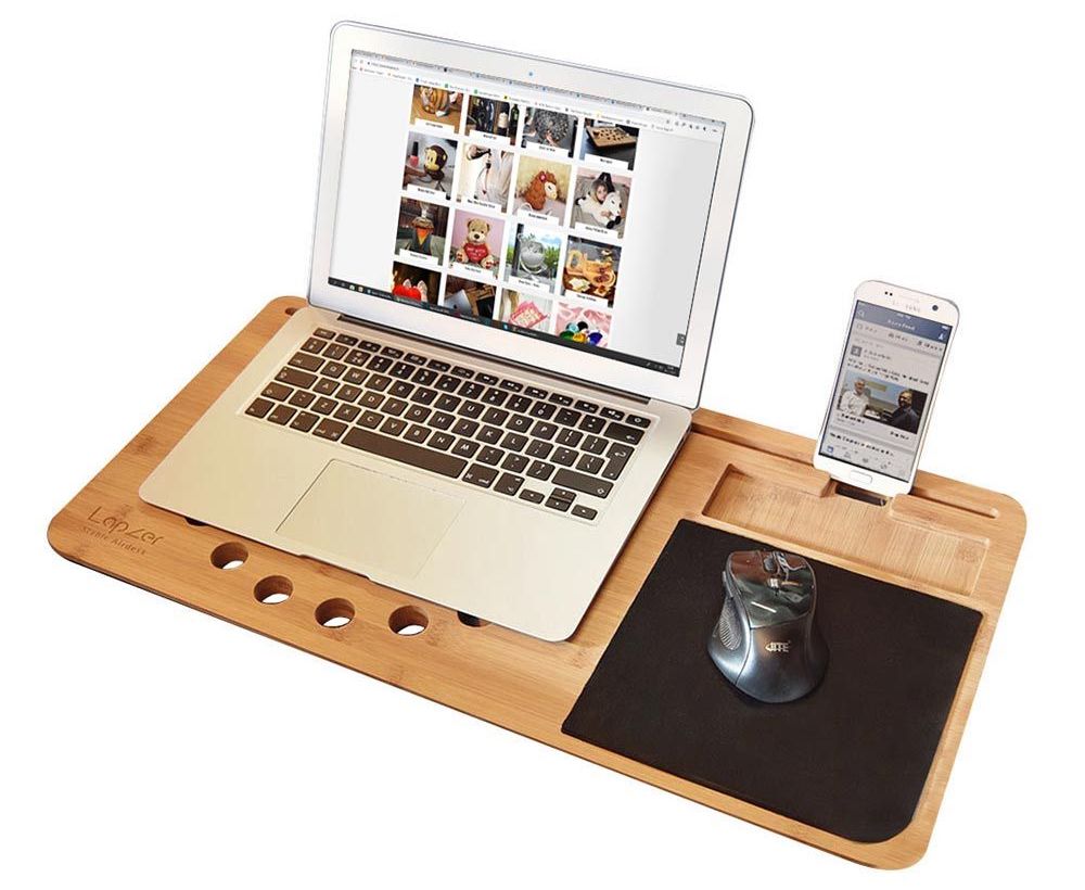 Подложка за лаптоп в леглото от дърво + поставка за мобилен телефон