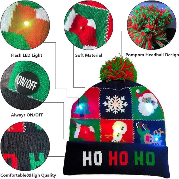 зимни шапки за зимата с помпон и светещи светодиоди