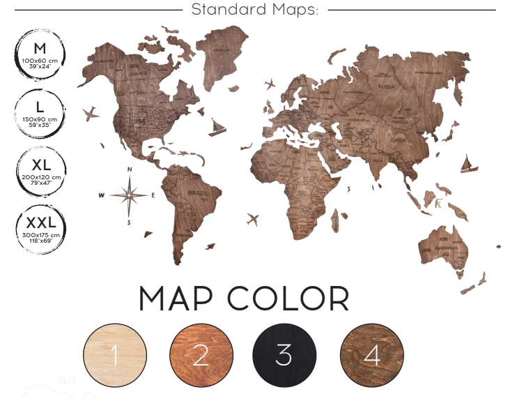 Цвят на дървена карта на света от дъб
