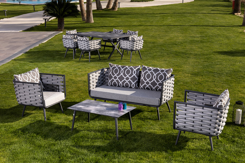 Луксозна седалка за градината или терасата с висококачествена алуминиева конструкция в елегантен сив цвят