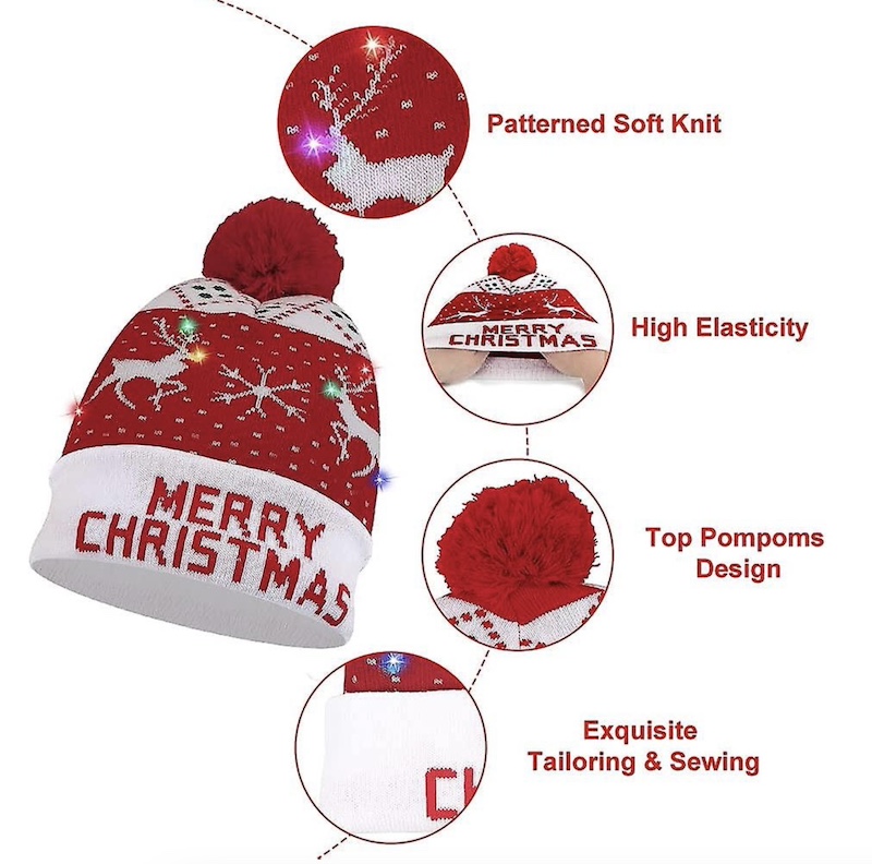 шапка за зимата - зимна LED шапка с помпон свети цветно
