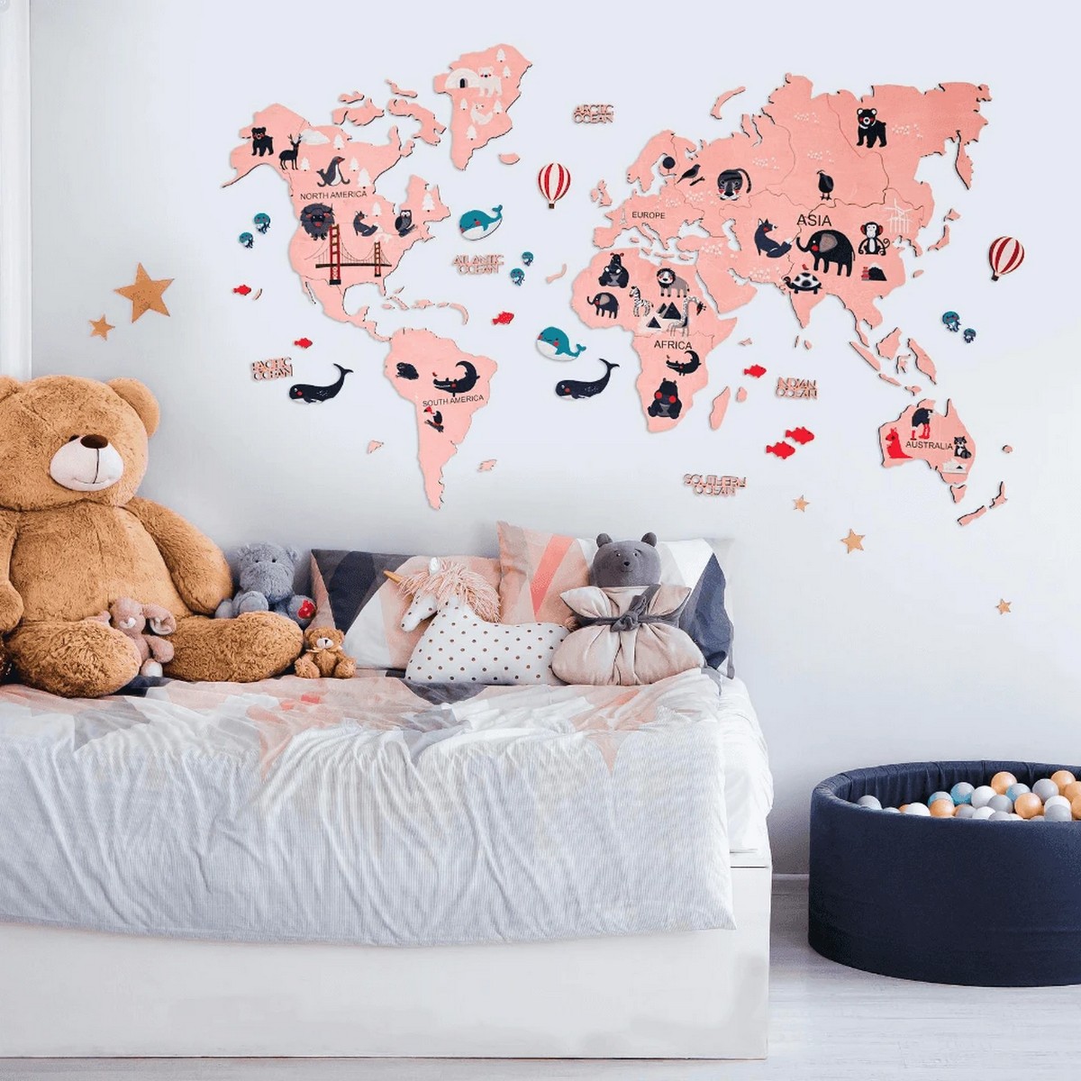карта на света за деца - розово