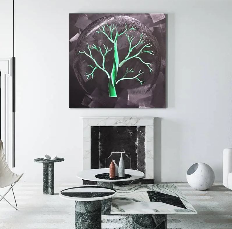 дърво на живота метал картини сребро алуминий за стена