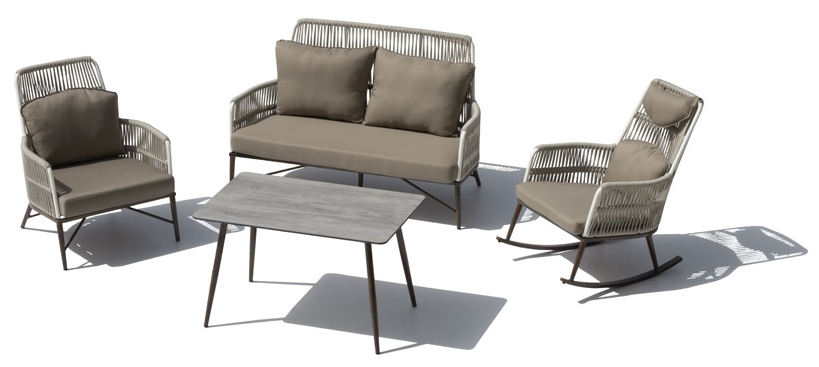 Ексклузивна градинска седалка с алуминиева конструкция, синтетичен шнур и висока маса