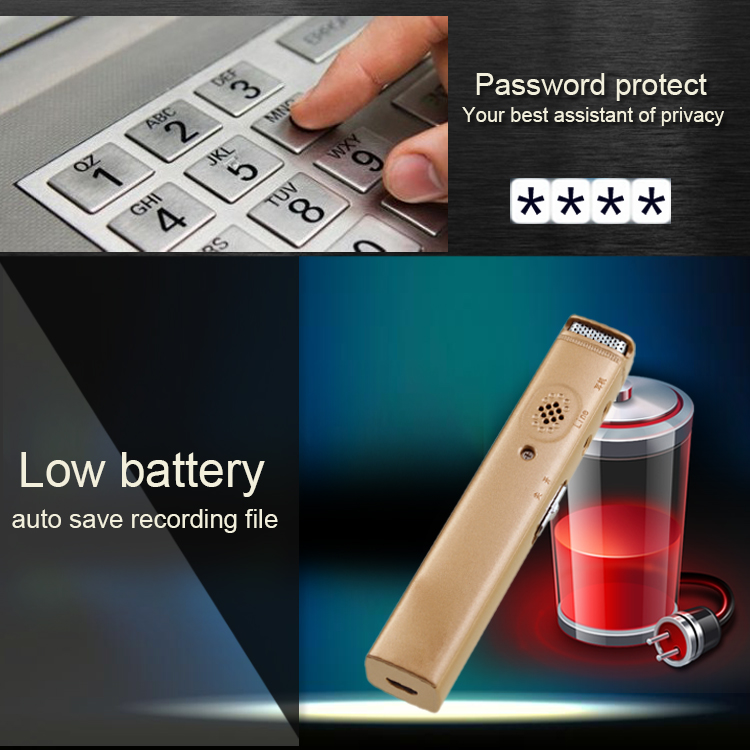 диктофон със защита на паролата и индикатор за ниска батерия